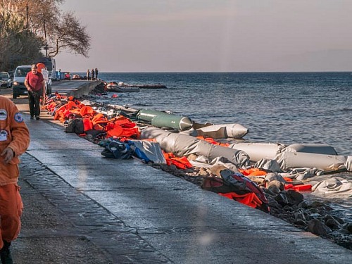 Skala Sikamineas, Lesbos Island, Mediterranean Sea
<p>Lost and discarded lifevests and inflatables of refugees on their way from Turkey to Lesbos Island, along the embankment of Skala Sikamineas</p><p>beach, coast, embankment, Greece, inflatable, Lesbos, lifevest, Mediterranean, refugees, shipwreck, Skala, Skala Sikamineas, waste</p>
Shipping/Harbour, Pollution/Litter/Relics, Island, Public area/Beach, Geography - Temperate
© Wolf Wichmann